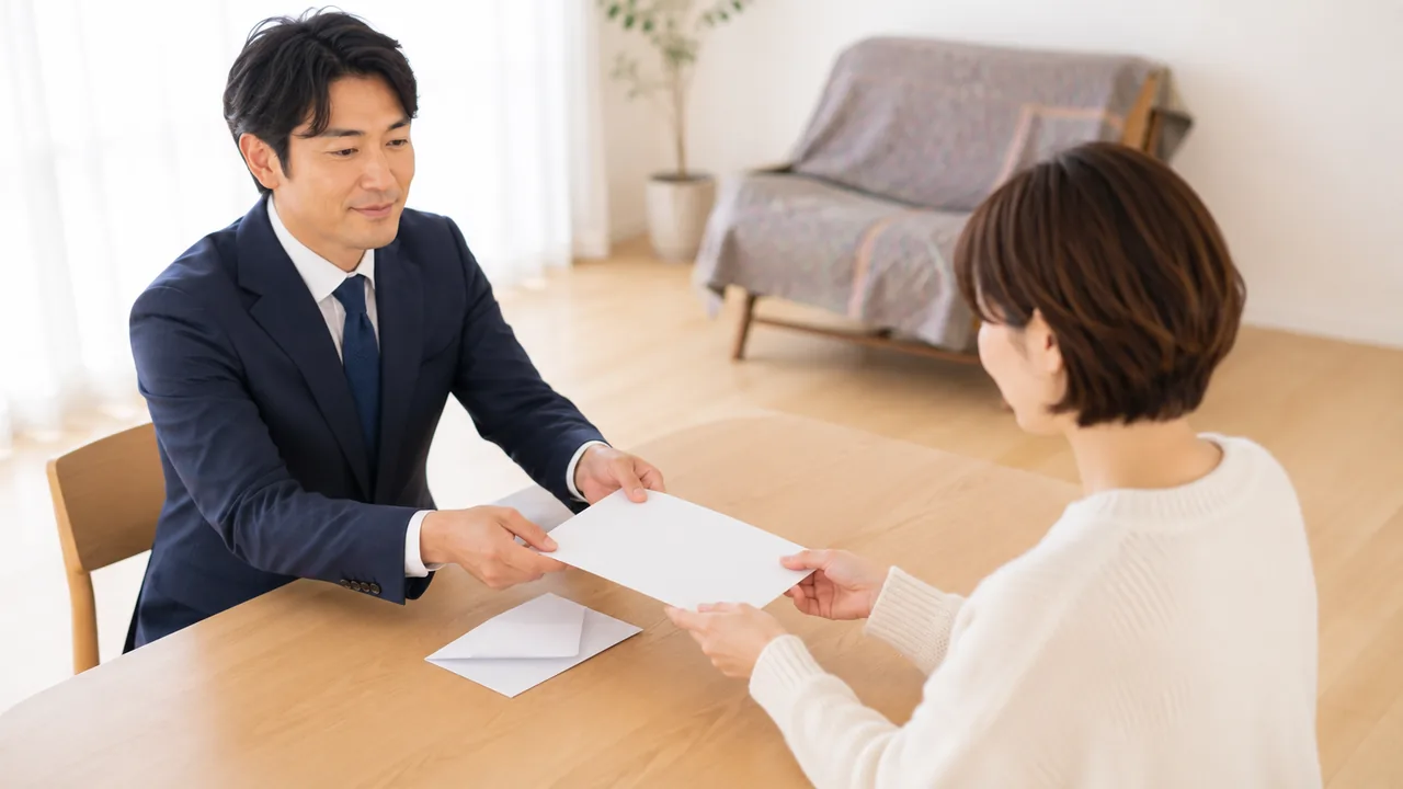 ご成約後に書類をお渡しする場面